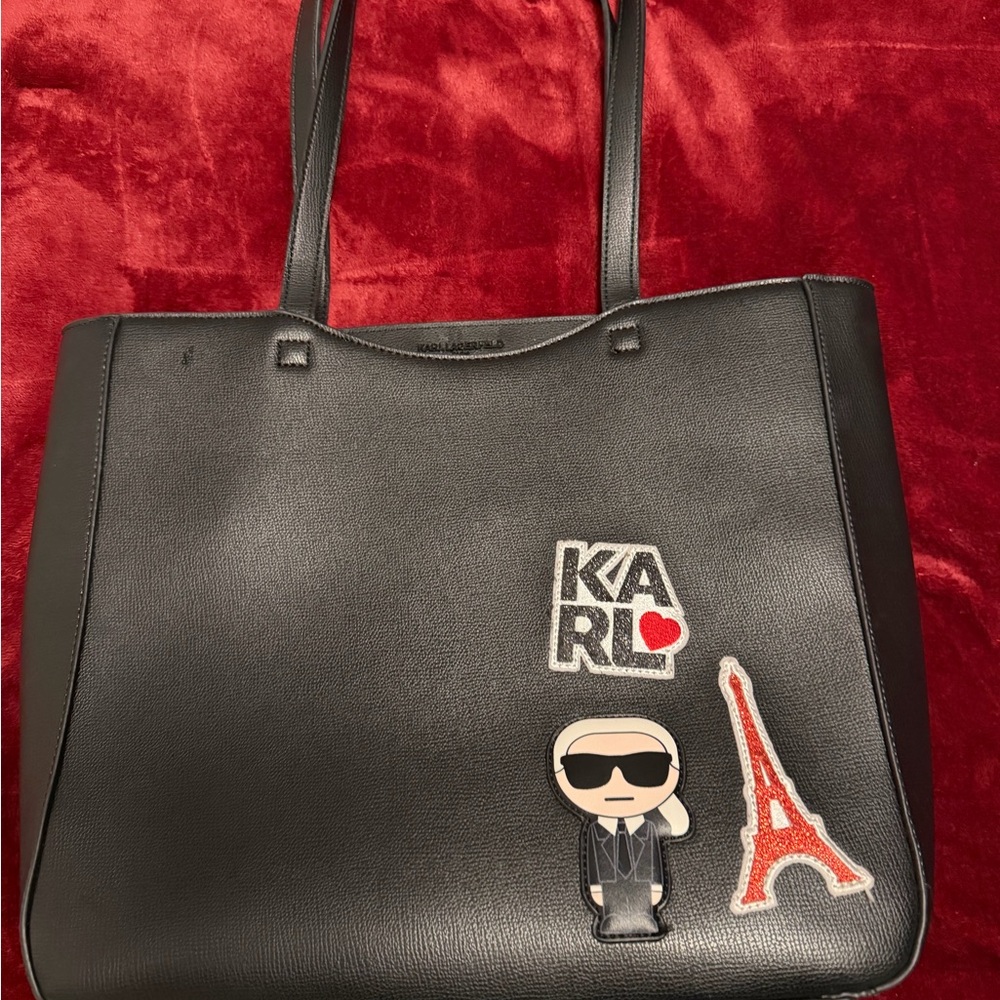 Karl Lagerfeld Black Tote with Eiffel Tower Patch